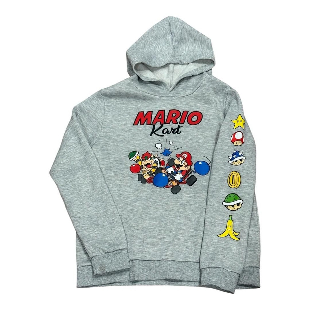 Mario Kart Hoodie Youth XL 14-16 Gray Nintendo Bowser Mario Graphics Gamer 2023